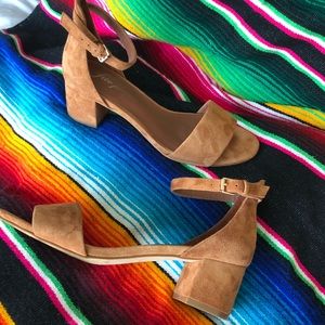 Free People Suede Ankle Strap Block Heel Sandals